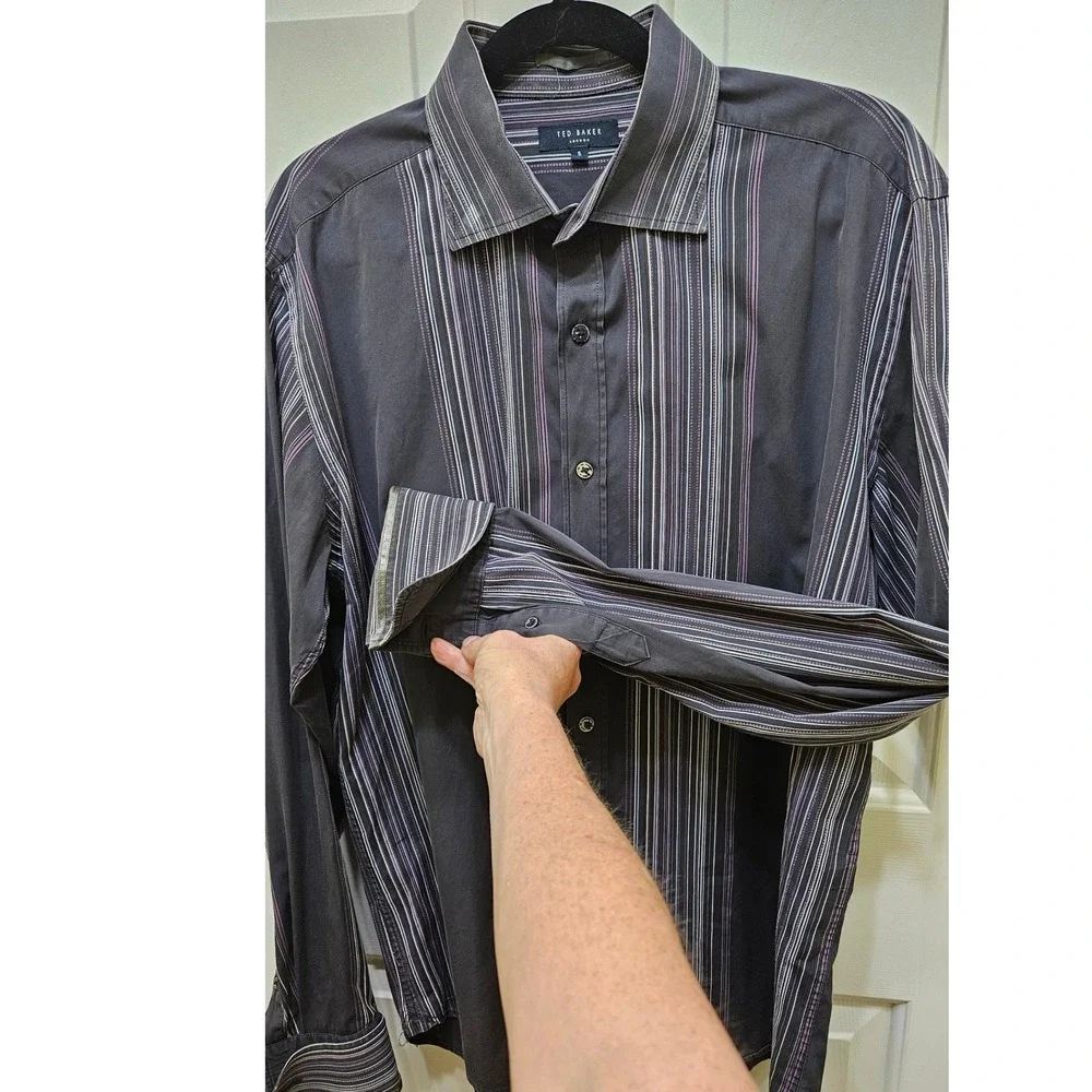 Ted Baker Striped Button Up Dress Shirt Long‎ Sleeve Career Casual Size 5 (LG)